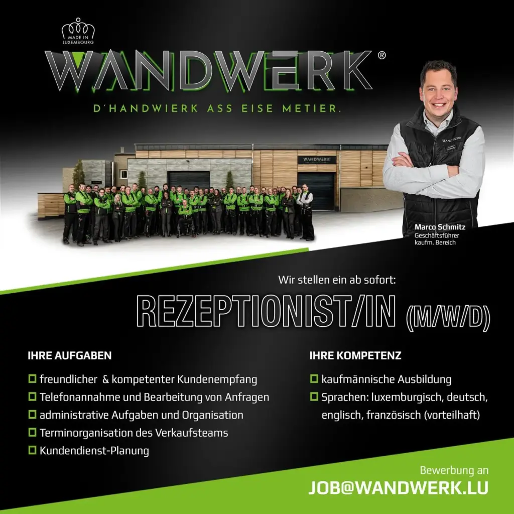 wandwerk stellenanzeige rezeptionist